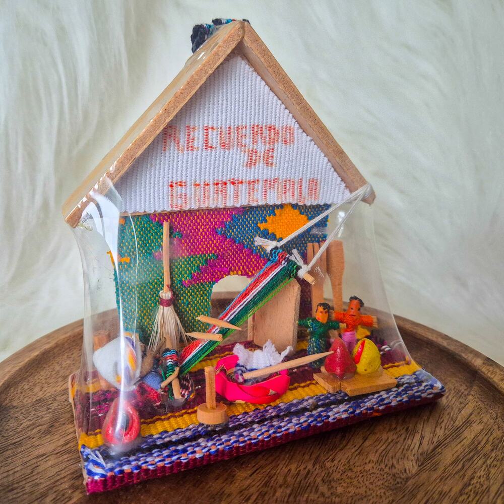Guatemala Handcrafted Folk Art Miniature Textile Weaver Family House Diorama